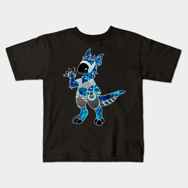 Protogen Fursuit Furry Fursona waving hello blue tie dye Kids T-Shirt by Surfer Dave Designs